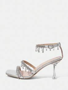 CUCCOO HITCHD Sandalias de tacón alto para mujer para el verano, graduación, tacones de fiesta, vacaciones, rebajas de verano, Navidad, otoño, Año Nuevo, días festivos - Plateado - Ver 2