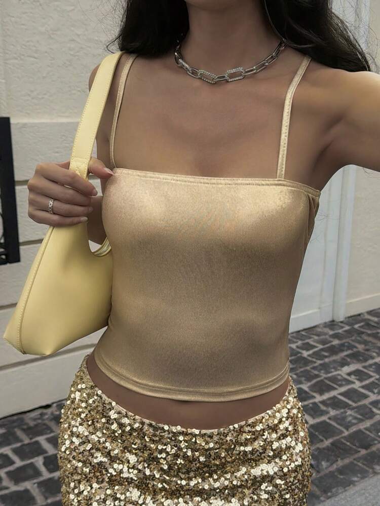 Gold Spaghetti Strap Party Camisole For Women