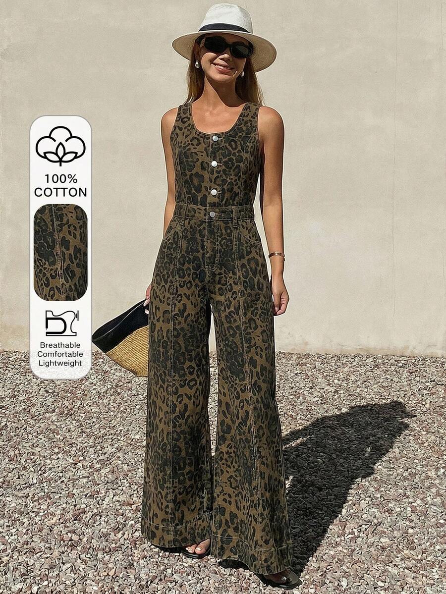 DAZY Women's Sleeveless Adjustable Strap Loose Straight Leg Casual Denim Jumpsuit Summer - Army Green - View 1