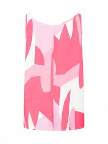 Calvaya 夏季加大码女式印花背心，金属纽扣装饰图案T恤，女式上衣 - 淺粉色 - 查看 2