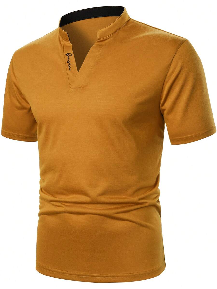 Manfinity Homme Men's Letter Print Short Sleeve Casual Polo Shirt - Coffee Brown - View 1