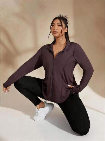 EMERY ROSE CURVE Plus Size Zipper Front Sports Jacket