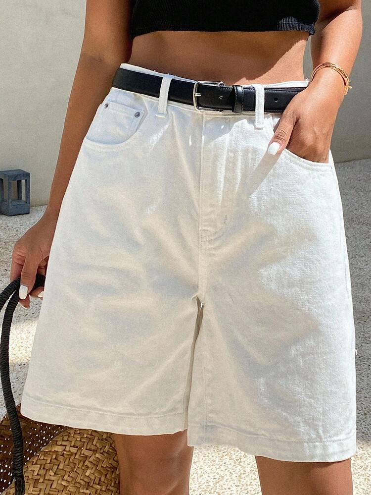 Tall Women's Washed White Denim Bermuda Shorts, Casual City Style