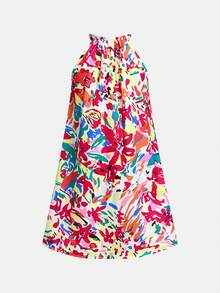 Tween Girls' Floral Print Sleeveless Casual Vacation Dress,Kids,Mothers Day Outfit,Graduation,Mommy And Me Matching Outfits - Multicolor - View 2