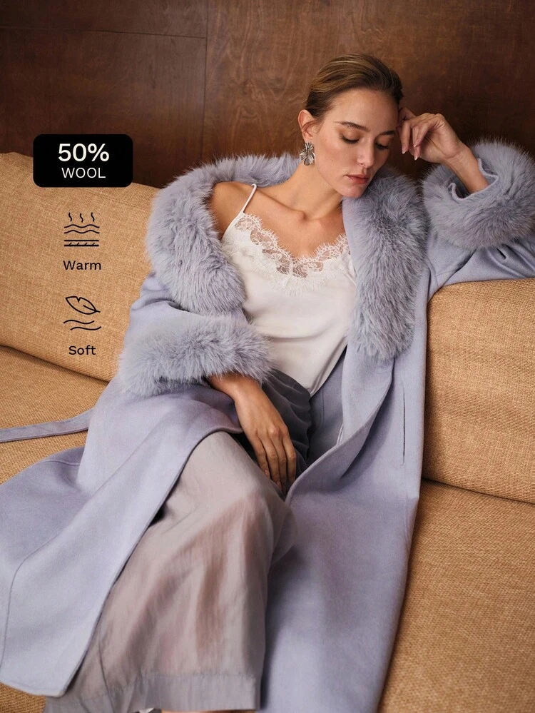 WOOL CONTRAST FAUX FUR OVERCOAT