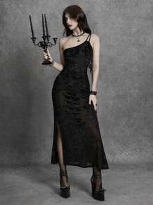 Glisette 1pc Women's Long Black Elegant Goth Party Evening Night Club/Holiday/Birthday Dress Autumn - Black - View 1