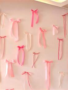 24 Stücke rosa Schleifen Wanddekoration, DIY Schleifenhintergrund, Schleifen-Kranz zum Aufhängen, romantische Raumdekoration für Valentinstag, Geburtstag, Junggesellenabschied, Hochzeit, Schlafzimmer, Heimdekoration, Valentinstag Geschenk, Partyhintergrund - Mehrfarbig - Übersicht 8