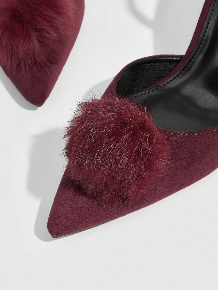 CUCCOO SZL Women Shoes Hairball Decorative Pointed Stiletto Heels Sexy Velvet Comfort Dating Party Valentine's Day