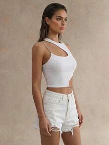 Swim Glamine Top corto asimétrico con detalle de cadena blanco de verano - Blanco - Ver 5