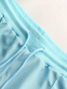 Manfinity Homme Men's Solid Color Polo Shirt And Shorts Set, Casual & Minimalist For Daily Wear Holiday - Baby Blue - View 4