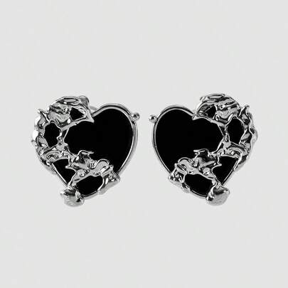 MortiRose Silver Love Vintage Geometric Love Dark Lava Vintage Earrings