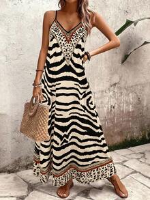 EMERY ROSE Plus Size Women Leopard Print Loose Maxi Slip Dress For Summer - Apricot - View 5