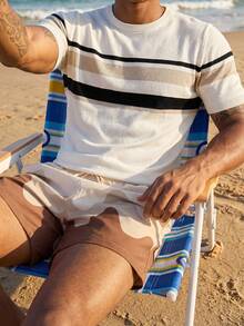Manfinity EZcore Plus Size Men's Contrast Striped Short Sleeve Knit Sweater - White - View 1