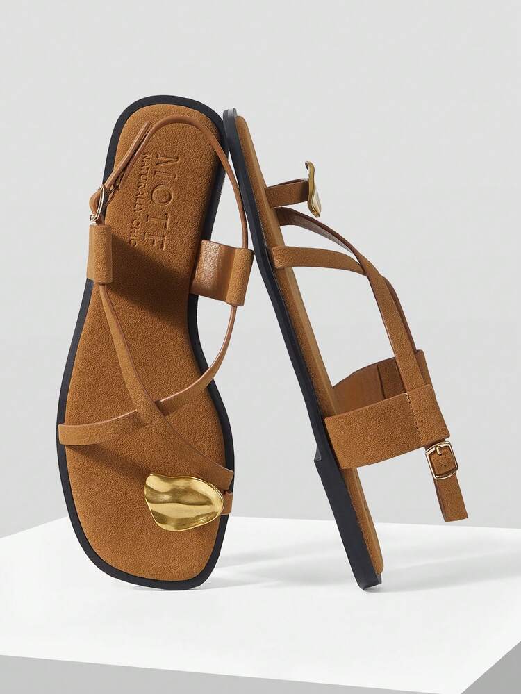 LADIES BURGUNDY CASUAL FASHION COMMUTER AND VACATION STYLE MINIMALIST CASUAL OPEN-TOED CROSSING FLAT SANDALS