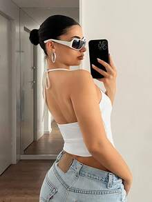 SHEIN Tall CURVE 大码女式白色性感纯色吊带背心 - 白色 - 查看 1