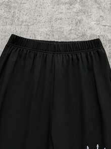 2pcs/Set Boys' Casual Minimalist Printed Short Sleeve T-Shirt And Knit Jogger Pants, Summer Outfit - Black - View 7