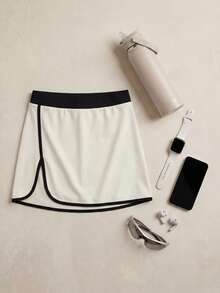 SHEIN Cheerettes Women's Contrast Color Trim Casual Summer Daily Versatile Outdoor Skirt Shorts - White - View 1