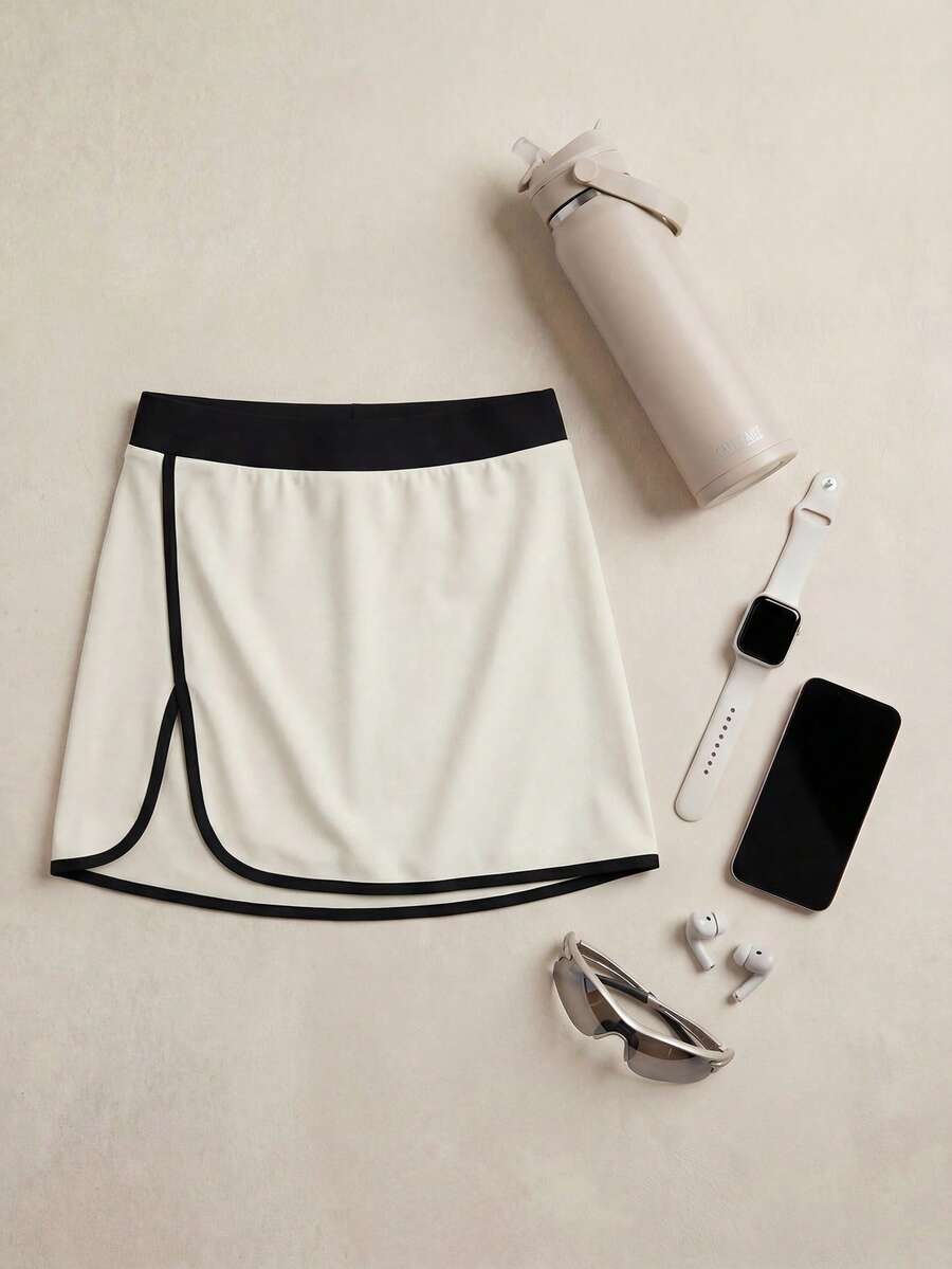 SHEIN Cheerettes Women's Contrast Color Trim Casual Summer Daily Versatile Outdoor Skirt Shorts - White - View 1