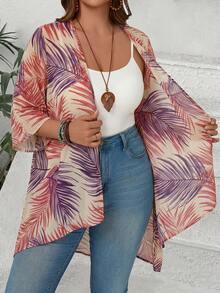 Plus Size Casual Vacation Floral Print Jacket - Pink - View 4