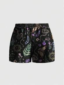 ROMWE Quần short đen dáng rộng in hình trăng lưỡi liềm và sao kiểu Gothic, cỡ lớn. - màu đen - Xem 2