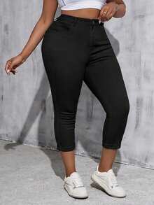 SHEIN Tall CURVE Plus Size Solid Color Skinny High Stretch Everyday Jeans - Black - View 7