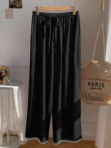 Plus Size Casual Drawstring Waist Shell Embroidered Pants - Multicolor - View 6