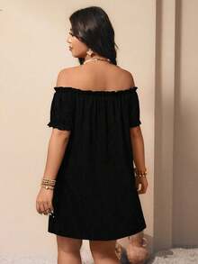 Breezaya Plus Size Elegant Off Shoulder Dress, Slimming Waist Design With Faux Pearl Decor, Versatile For Daily, Commute, Party, Date, Photo Shoot Pearl Dress - Black - View 2