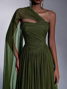 Elitara Elegant Luxurious Beaded Sequin Handmade Applique Velvet Waist Sash Vintage Decorative Button, Fishtail Trailing Design - Army Green - View 7