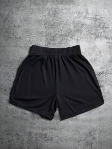 Manfinity EMRG Pantalones cortos casuales de talla grande para hombres con estampado de letras, verano - Negro - Ver 2