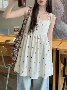 DAZY 女款夏季度假休閒刺繡長版吊帶上衣圖案T恤 - 白色 - 查看 5