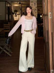 Quần jeans nữ kiểu Hàn Quốc ống loe dáng rộng, đa năng - trắng - Xem 6
