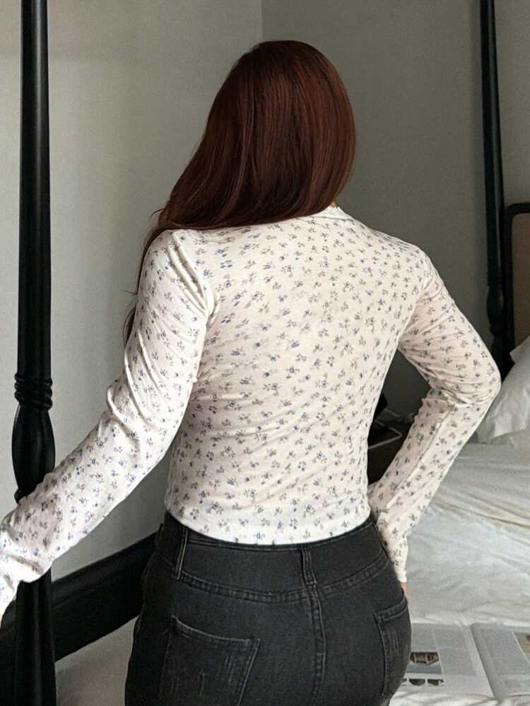 Dazy Plus Plus Size Women's Floral Lace Patchwork Bowknot Sexy Fitted Long Sleeve Cropped White T-Shirt, Suitable For Spring/Summer And Valentine's Day