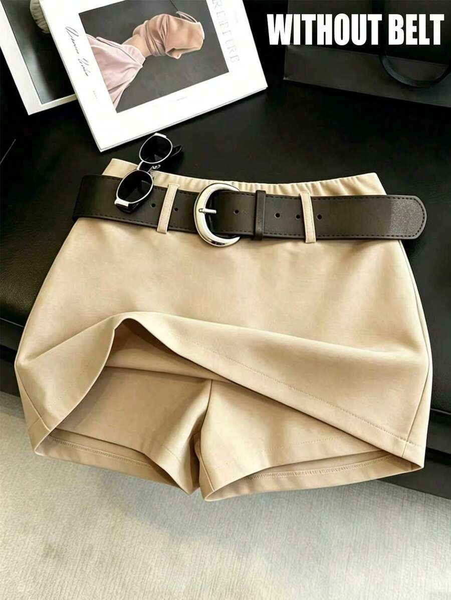 Franclia Quần short/váy ngắn cạp cao thời trang, đa năng, tôn dáng, không xuyên thấu, màu mơ trơn, thích hợp cho nữ mùa xuân/hè. - Màu Khaki - Xem 1