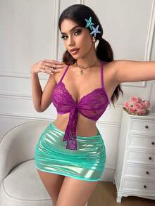 Fantasy Costume Fantasy Costume Classic Sexy Sheer Lingerie Set: Camisole + G-String + Bow Decor, Made Of PU Coated Material, Suitable For Professional Women - Multicolor - View 5