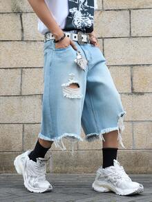 Manfinity EMRG Quần short denim ống rộng màu đồng bạc màu dành cho nam - Rửa nhẹ - Xem 8