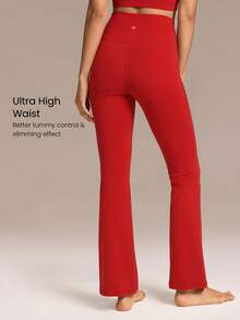 GLOWMODE Celana Legging FeatherFit™ Ultra-High-Waisted Curved Seam Flared 31" untuk Yoga, Pilates, dan Aktivitas Harian di Musim Gugur dan Musim Dingin dengan Dampak Rendah - Fiery Red - View 3