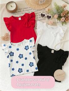 SHEIN 女婴圆领荷叶边印花休闲上衣，夏季 - 彩色 - 查看 4