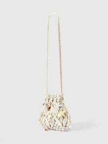 Kawaii 白色抽绳海洋度假编织袋 - 米色 - 查看 2