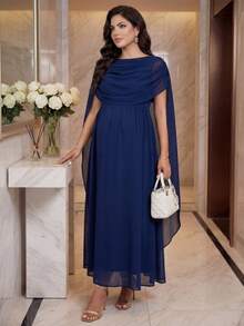 SHEIN 孕妇纯色休闲飘逸连衣裙 - 藍色 - 查看 4