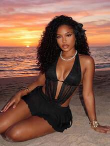 BamGleam 2026 Frühling/Sommer Neue Sexy Mesh Perlen Trägershirt für Frauen - Braun - Übersicht 3