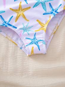 SHEIN Đồ bơi liền thân in hình sao biển cho bé gái - Hồng - Xem 6