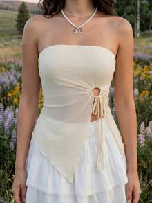 MainGRL 2026 SS Neue elegante Urlaubs-Lässig Damen Aprikose & asymmetrische Blumen Chiffon Ausschnitt Zweiteiler Top, geeignet für Reisen, Einkaufen, Strand, Garten, Alltag - Verschiedenfarbig - Übersicht 3