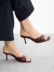 CUCCOO BIZCHIC 女士方头细高跟黑色休闲百搭凉鞋，性感迷人，适合约会、派对和夏季郊游，春季鞋履，春假、复活节、圣诞节皆宜。 - 棗紅 - 查看 4