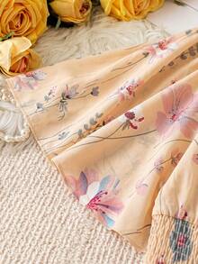 SHEIN Clasi Đầm hè cỡ lớn tay ngắn nhún bèo thắt eo in hoa thanh lịch - Nhiều màu - Xem 4