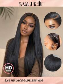 TrueHD 9Am Äkta Hår Wear And Go Limfri Peruk HD Lace Front Rak Äkta Hår Peruk 6 X 4 8-16 Bob Tum 18-30 Tum Långt Hår 180% Lace Closure Peruker Naturlig Färg Förplockad Hårlinje Silkeslen Wear & Go För Nybörjare Weave Limfria Äkta Hår Peruker Halloween Makeup Tillbehör För Kvinnor Vibrator För Kvinnor Gratis Gåvor - SNatural - Visa 2