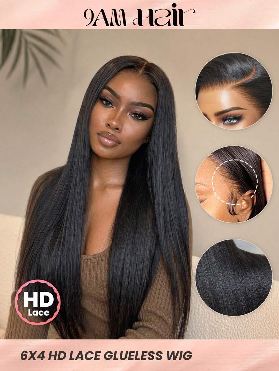 TrueHD 9Am Äkta Hår Wear And Go Limfri Peruk HD Lace Front Rak Äkta Hår Peruk 6 X 4 8-16 Bob Tum 18-30 Tum Långt Hår 180% Lace Closure Peruker Naturlig Färg Förplockad Hårlinje Silkeslen Wear & Go För Nybörjare Weave Limfria Äkta Hår Peruker Halloween Makeup Tillbehör För Kvinnor Vibrator För Kvinnor Gratis Gåvor