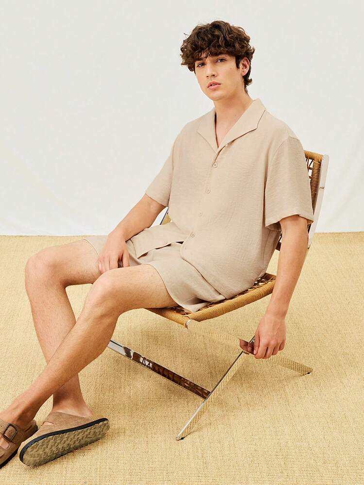 Summer Breathable Beige Textured Shorts