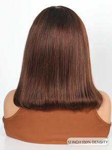 Peluca con frontal de encaje de cabello humano brasileño recto estilo bob de color marrón chocolate para mujeres, con raya lateral, #4 marrón, corta estilo pixie bob, de 8 a 14 pulgadas con encaje transparente - S4 - Ver 2