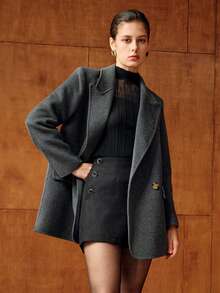 MOTF PREMIUM WOOL PEAK COLLAR FLAP DETAIL BELTED PEA OVERCOAT - Dark Grey - View 4