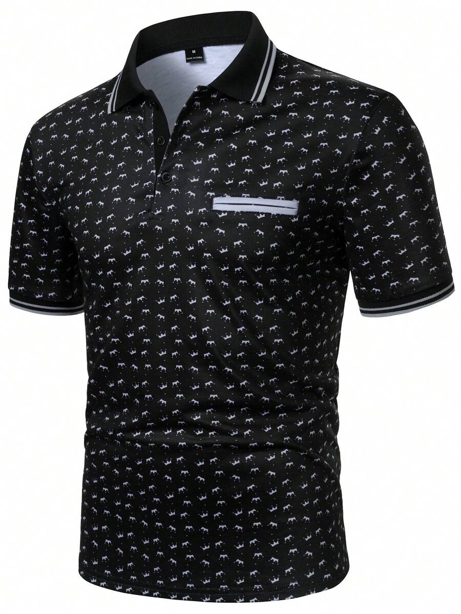 Calvornis 男士皇冠條紋短袖休閒通勤正式 Polo 衫,儀式適用 - 黑色 - 查看 1